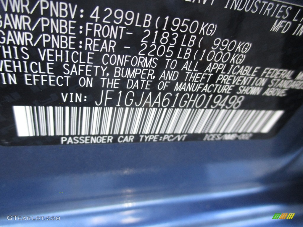 2016 Impreza 2.0i 4-door - Quartz Blue Pearl / Black photo #19