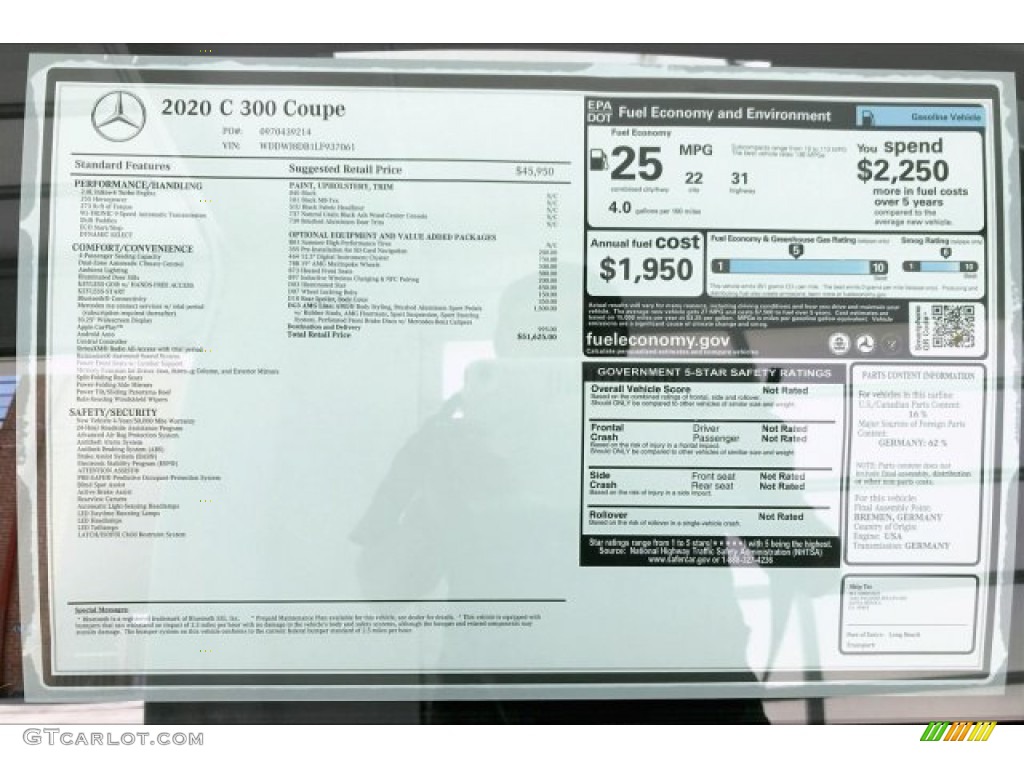 2020 Mercedes-Benz C 300 Coupe Window Sticker Photo #134959574