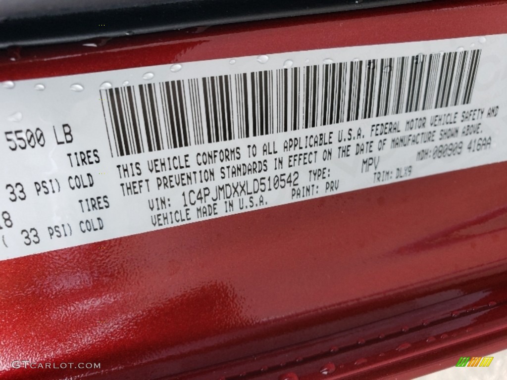 2020 Cherokee Color Code PRV for Velvet Red Pearl Photo #134998389