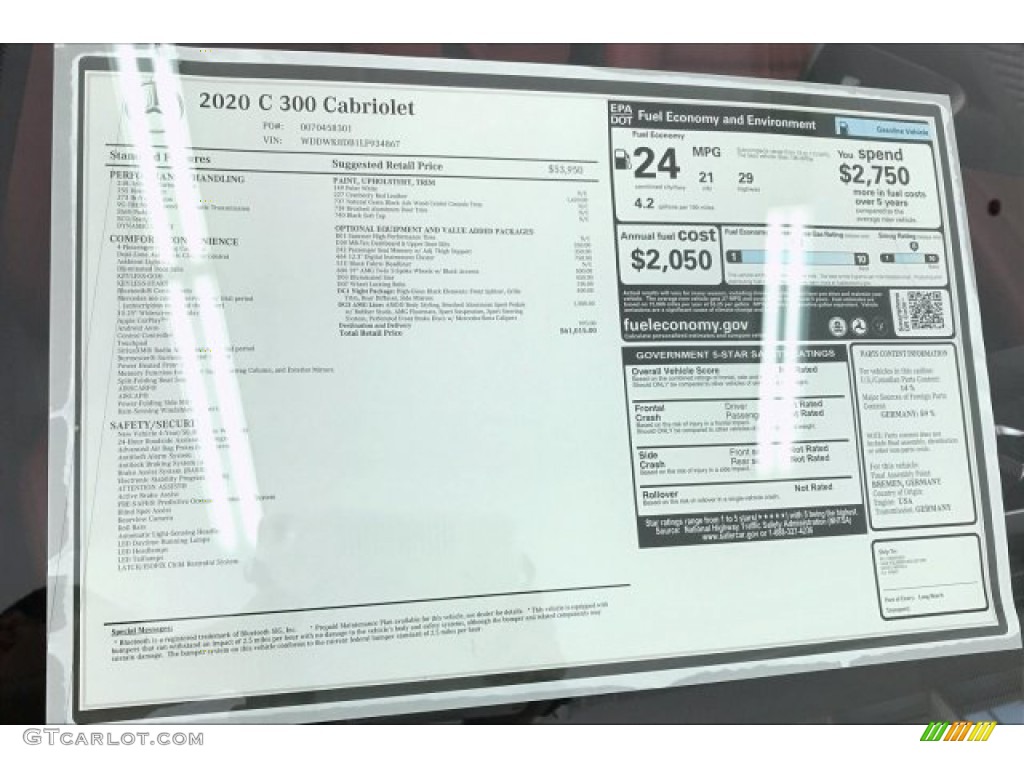2020 Mercedes-Benz C 300 Cabriolet Window Sticker Photo #135002649