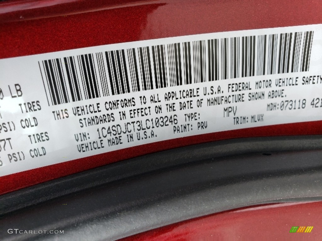 2020 Durango Color Code PRV for Octane Red Pearl Photo #135003678
