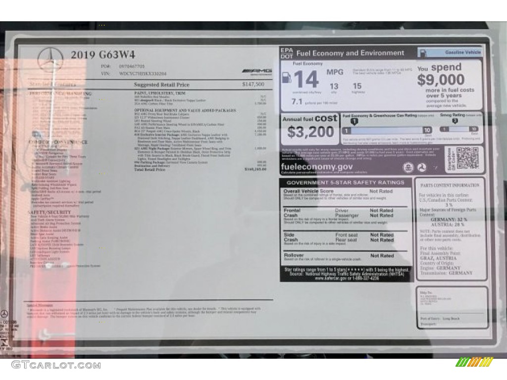 2019 Mercedes-Benz G 550 Window Sticker Photo #135009971