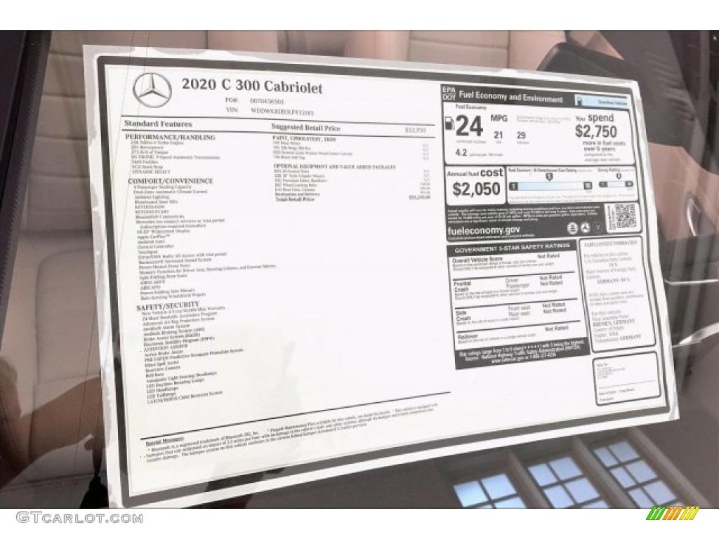 2020 Mercedes-Benz C 300 Cabriolet Window Sticker Photo #135032028