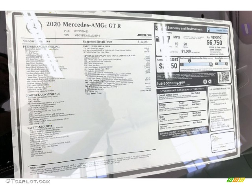 2020 Mercedes-Benz AMG GT R Coupe Window Sticker Photo #135037383