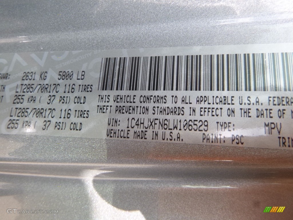 2020 Wrangler Unlimited Color Code PSC for Billet Silver Metallic Photo #135048213