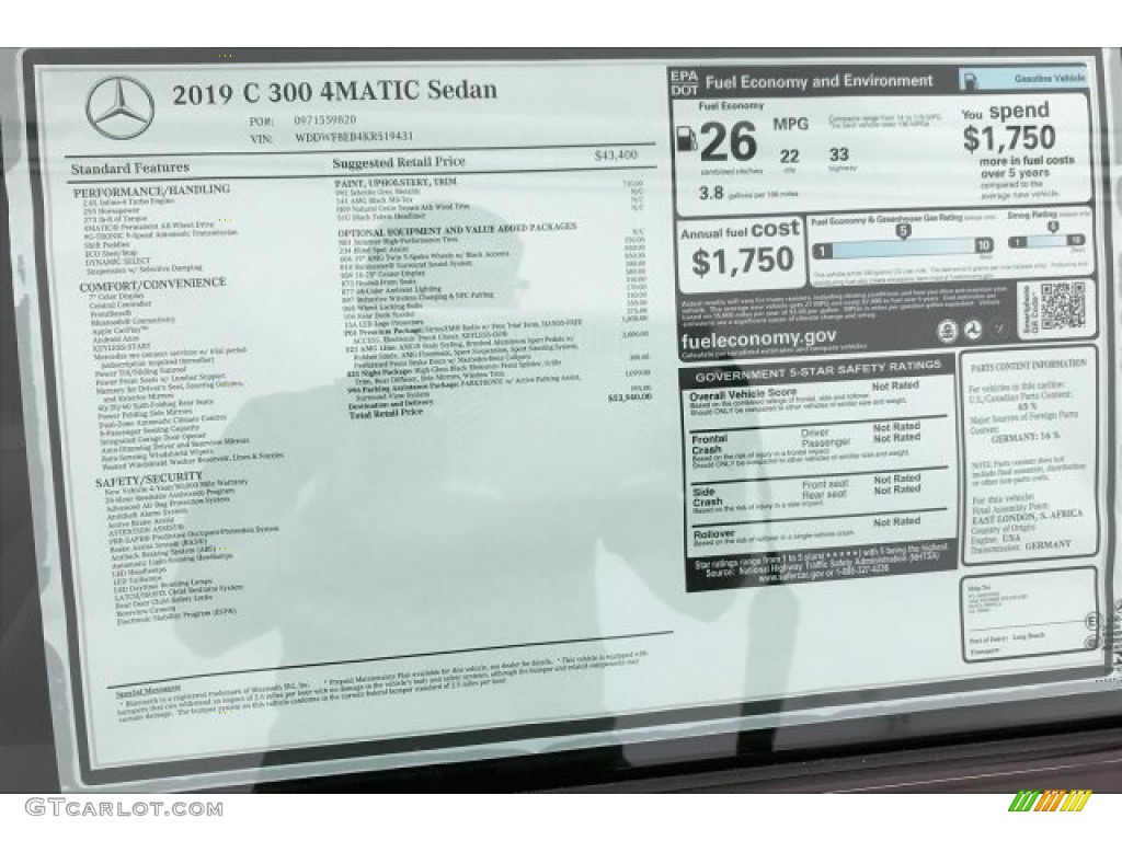 2019 Mercedes-Benz C 300 4Matic Sedan Window Sticker Photo #135054954