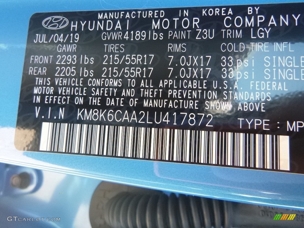2020 Kona Color Code Z3U for Surf Blue Photo #135055536