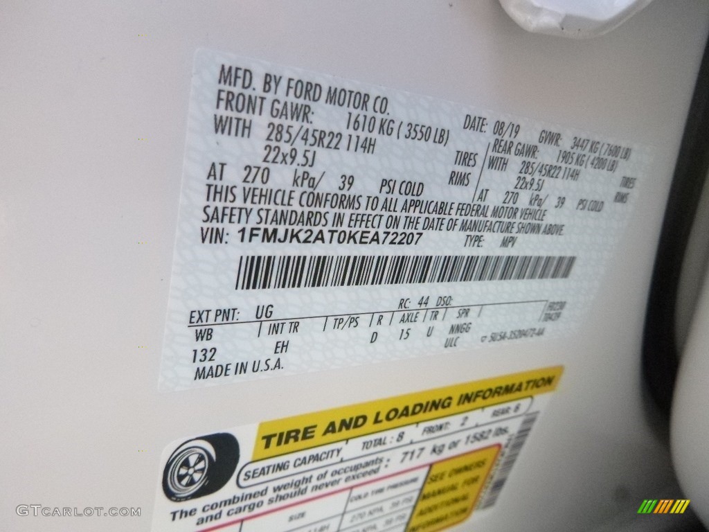 2019 Expedition Color Code UG for White Platinum Metallic Tri-Coat Photo #135066450