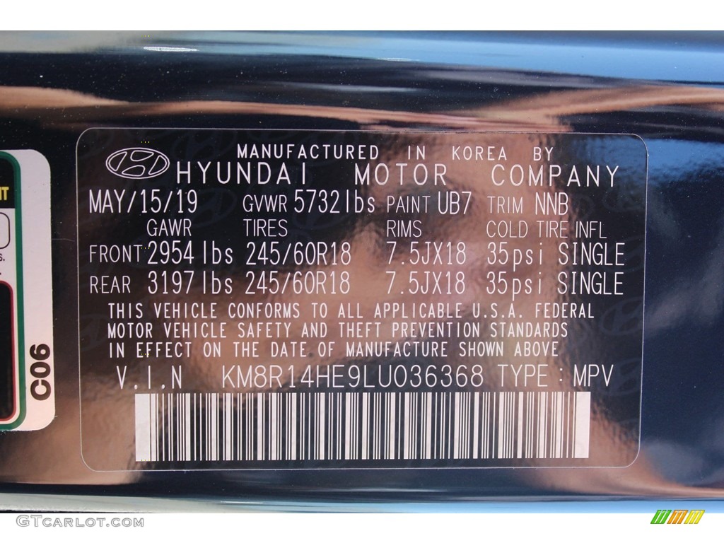 2020 Hyundai Palisade SE Color Code Photos