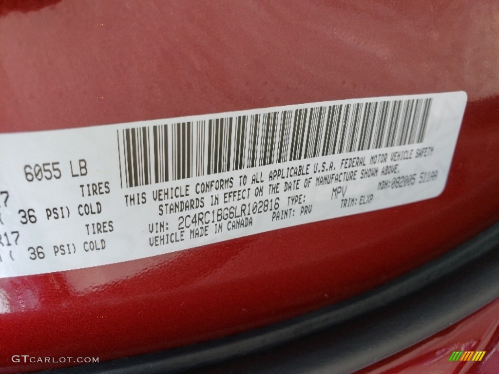 2020 Pacifica Color Code PRV for Velvet Red Pearl Photo #135078568