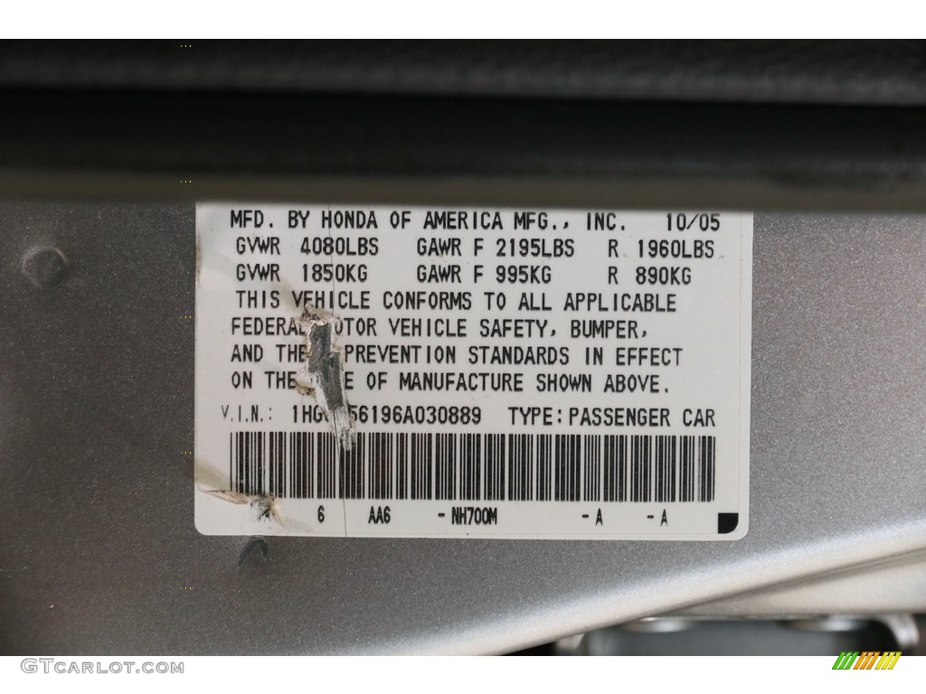 2006 Accord Value Package Sedan - Alabaster Silver Metallic / Black photo #17