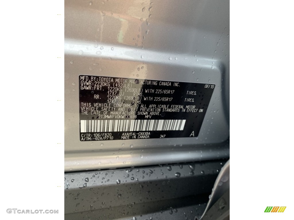 2019 RAV4 Color Code 1D6 for Silver Sky Metallic Photo #135112175