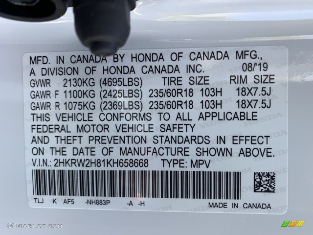 2019 CR-V EX-L AWD - Platinum White Pearl / Black photo #9
