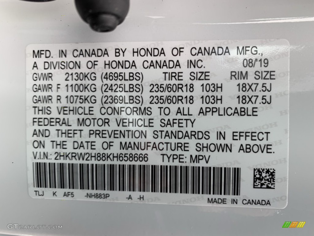2019 CR-V EX-L AWD - Platinum White Pearl / Black photo #9
