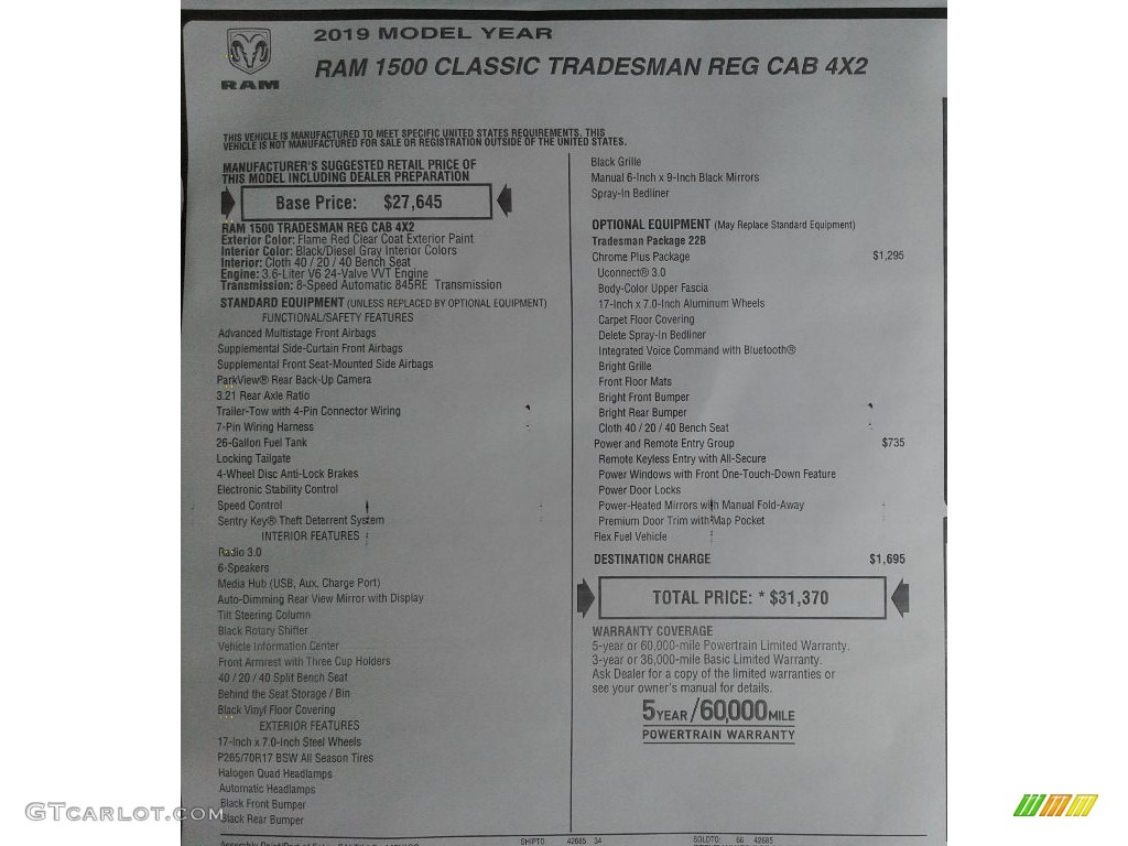 2019 1500 Classic Tradesman Regular Cab - Flame Red / Black/Diesel Gray photo #28