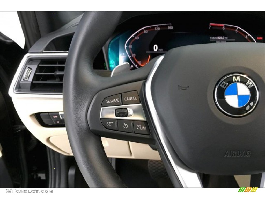 2019 BMW 3 Series 330i Sedan Venetian Beige Steering Wheel Photo #135132804