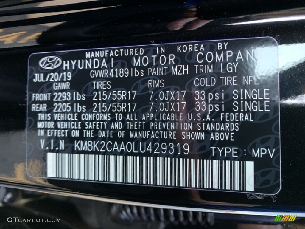 2020 Kona Color Code MZH for Ultra Black Photo #135143871
