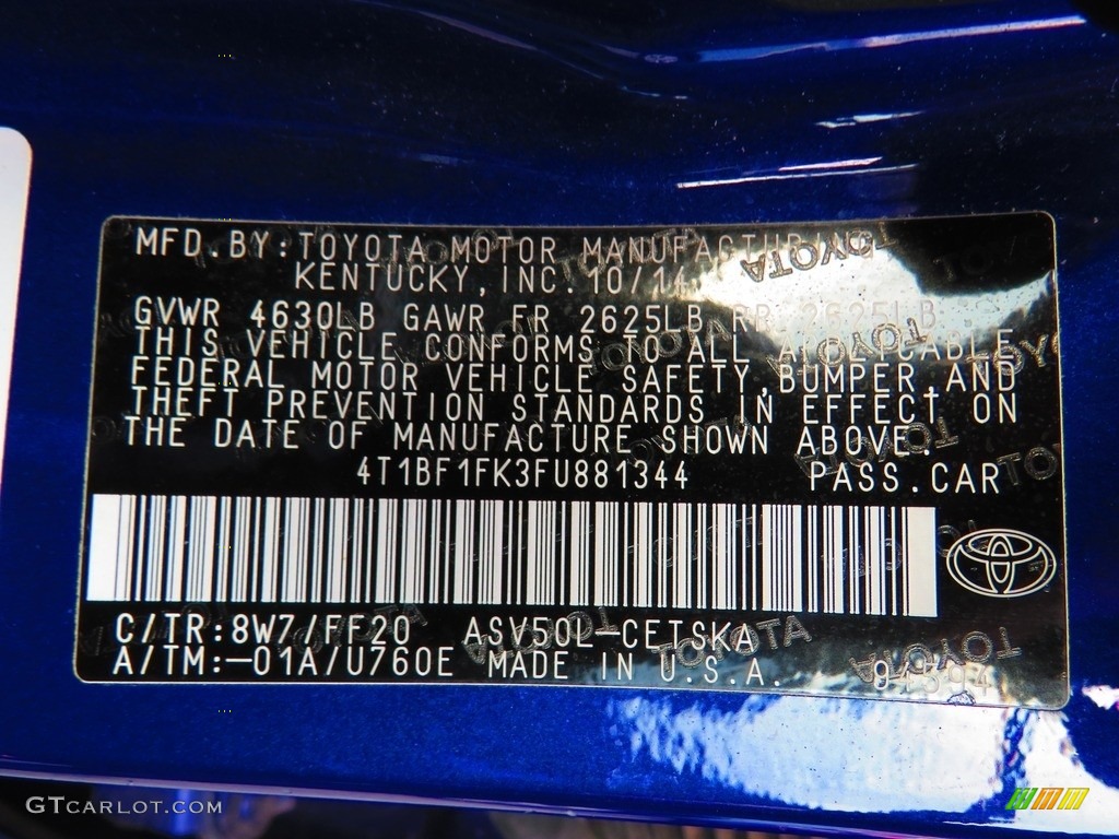 2015 Camry SE - Blue Crush Metallic / Black photo #40