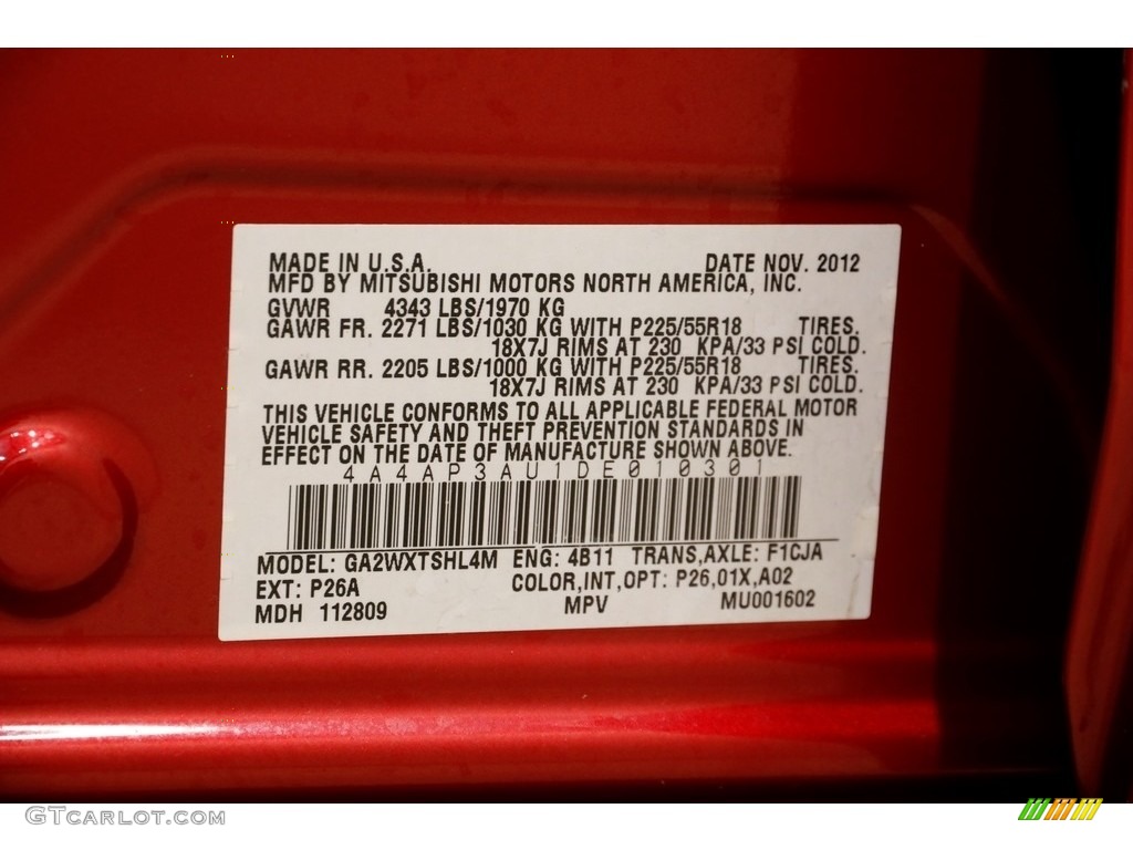 2013 Outlander Sport ES - Rally Red Metallic / Black photo #16
