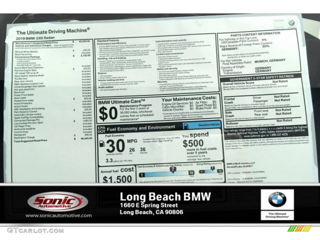 2019 3 Series 330i Sedan - Mineral White Metallic / Black photo #10