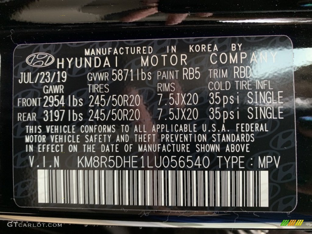 2020 Palisade Color Code RB5 for Becketts Black Photo #135221588
