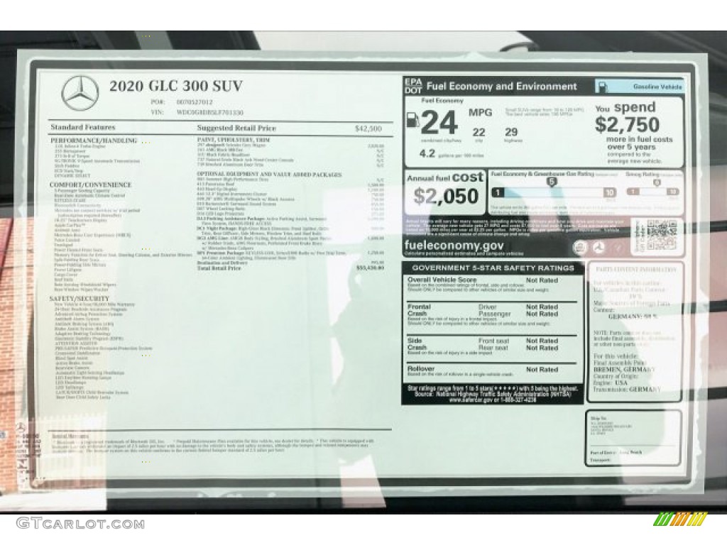 2020 Mercedes-Benz GLC 300 Window Sticker Photo #135224775