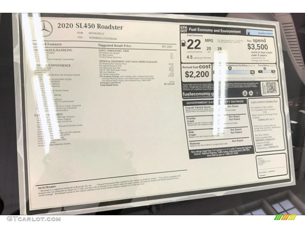 2020 Mercedes-Benz SL 450 Roadster Window Sticker Photo #135227217