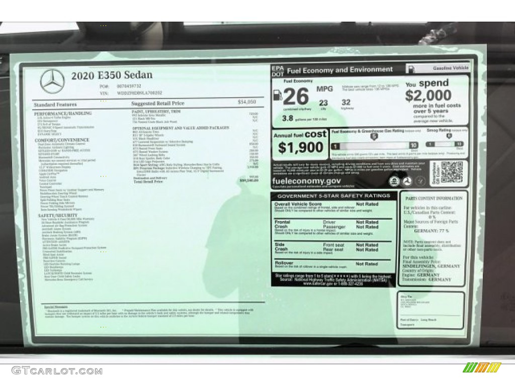 2020 Mercedes-Benz E 350 Sedan Window Sticker Photo #135229716