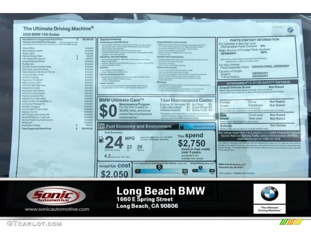 2020 7 Series 740i Sedan - Alpine White / Black photo #10