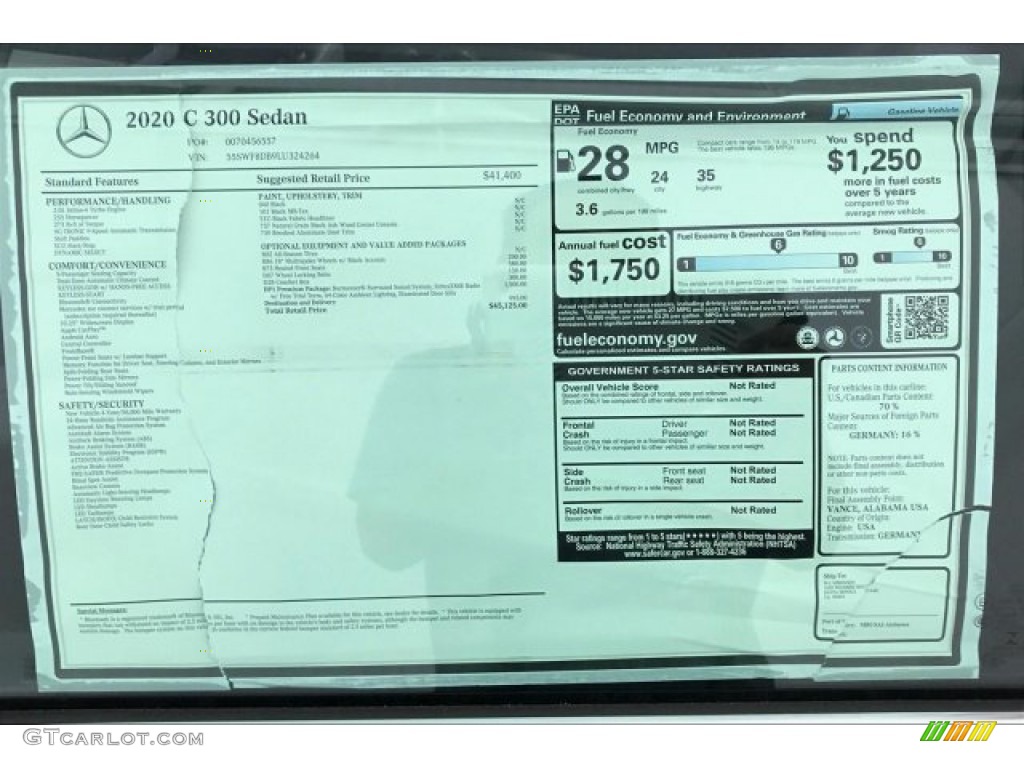 2020 Mercedes-Benz C 300 Sedan Window Sticker Photo #135247227