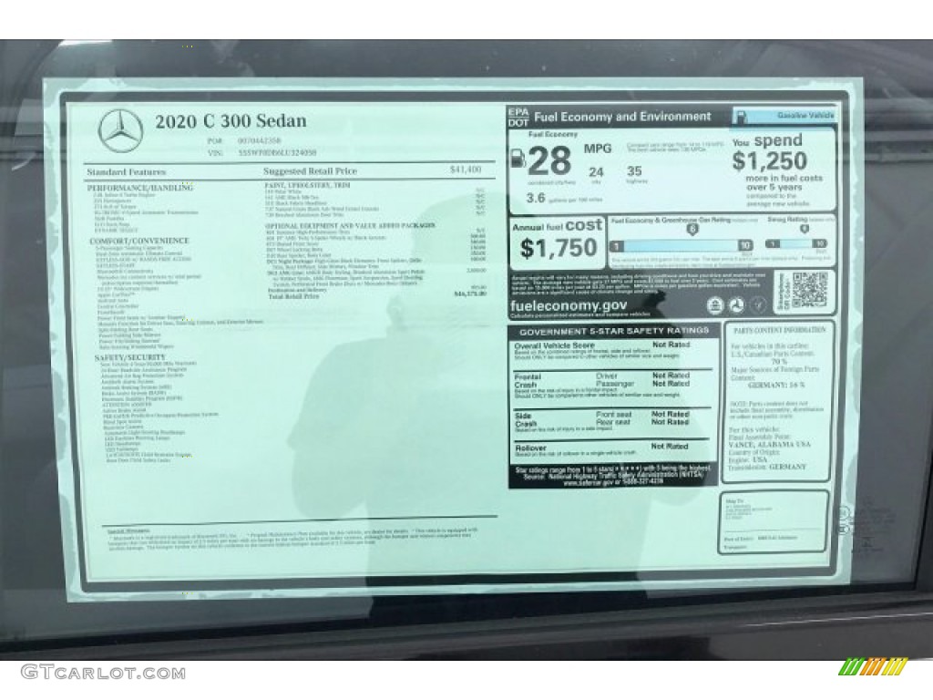 2020 Mercedes-Benz C 300 Sedan Window Sticker Photo #135247342