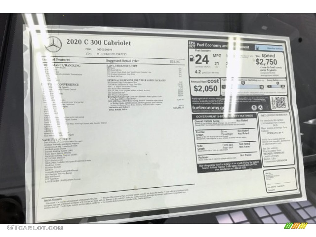 2020 Mercedes-Benz C 300 Cabriolet Window Sticker Photo #135247881