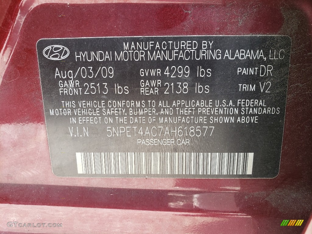 2010 Sonata GLS - Dark Cherry Red / Gray photo #22