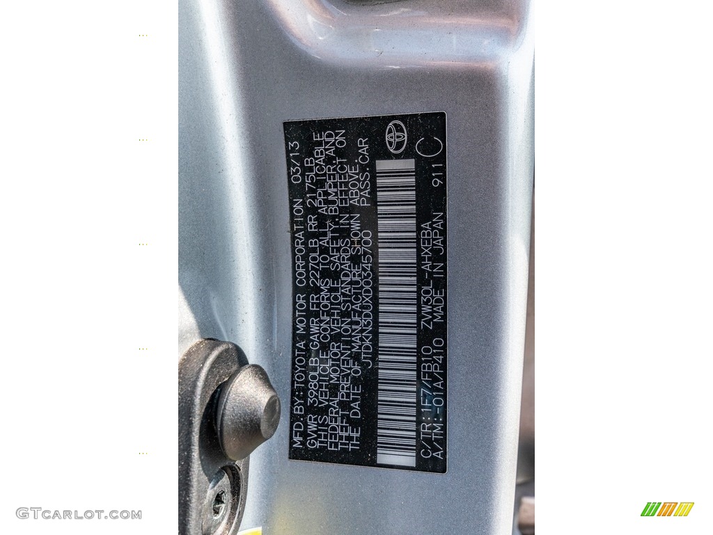 2013 Prius Color Code 1F7 for Classic Silver Metallic Photo #135269016