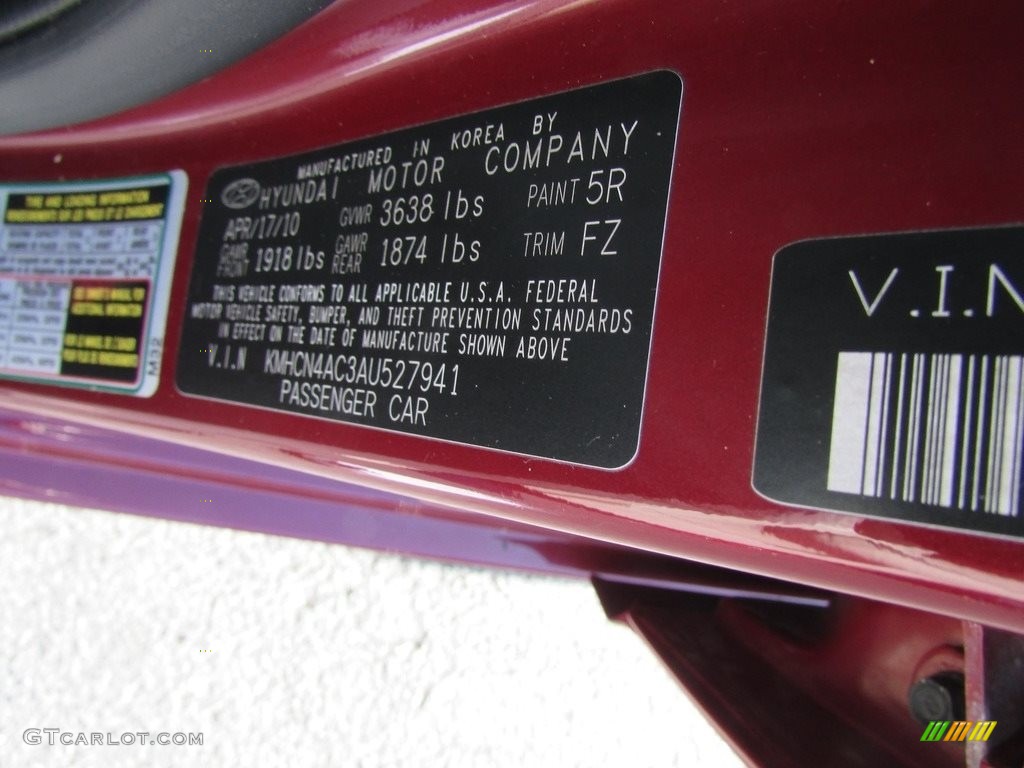 2010 Accent GLS 4 Door - Wine Red / Gray photo #28