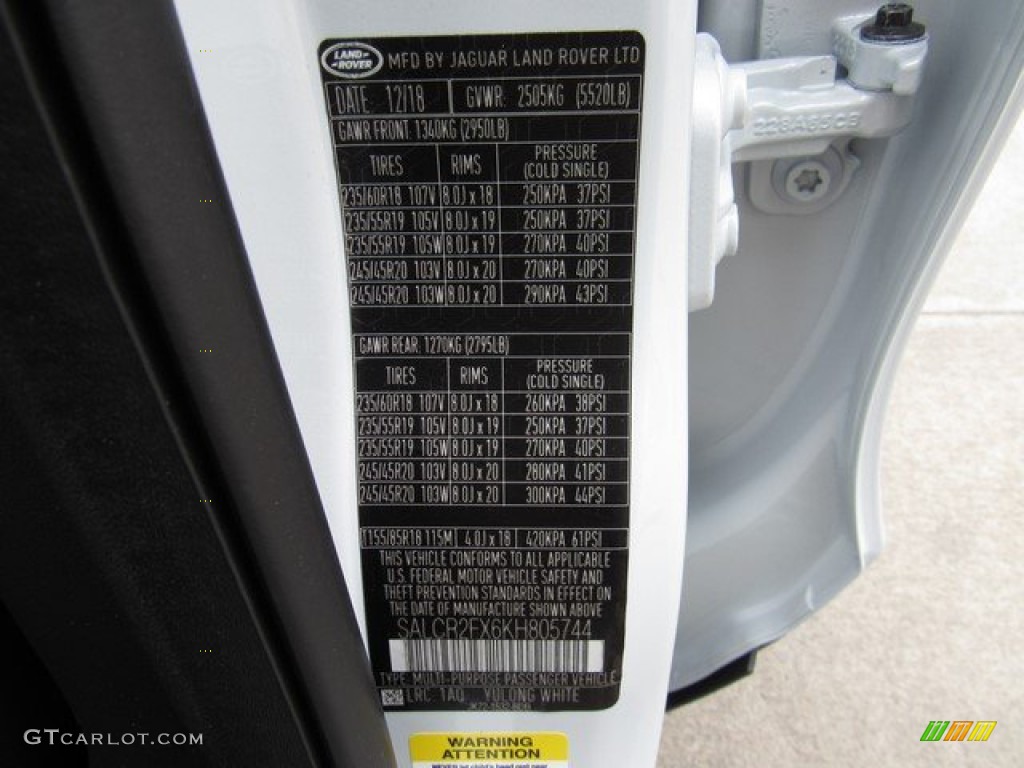 2019 Land Rover Discovery Sport HSE Color Code Photos