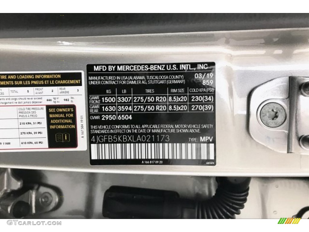 2020 GLE Color Code 859 for Mojave Silver Metallic Photo #135282057