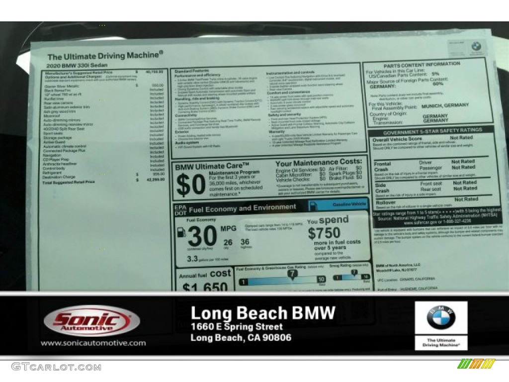 2020 3 Series 330i Sedan - Glacier Silver Metallic / Black photo #10