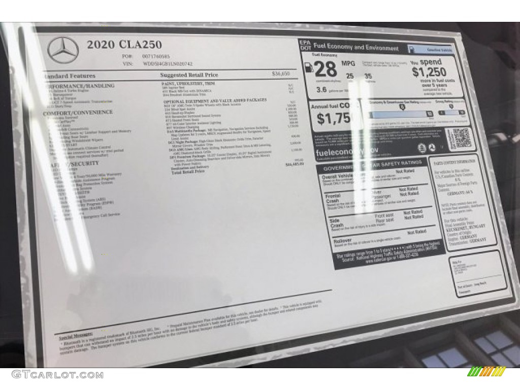 2020 Mercedes-Benz CLA 250 Coupe Window Sticker Photo #135301679