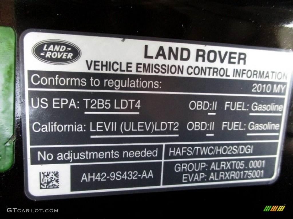 2010 Land Rover Range Rover HSE Info Tag Photo #135302195