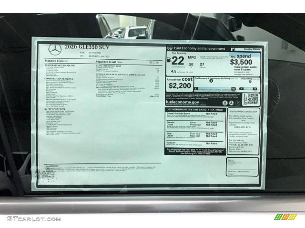 2020 Mercedes-Benz GLE 350 Window Sticker Photo #135309505