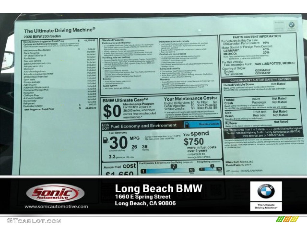 2020 3 Series 330i Sedan - Mediterranean Blue Metallic / Black photo #10
