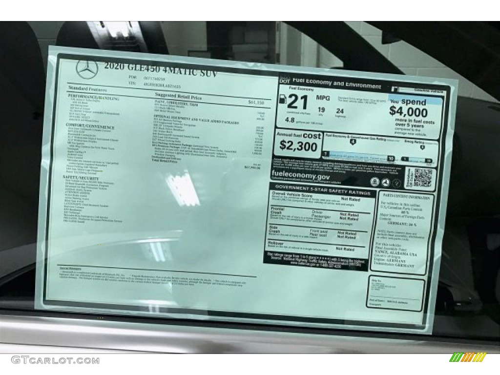 2020 Mercedes-Benz GLE 450 4Matic Window Sticker Photo #135311296
