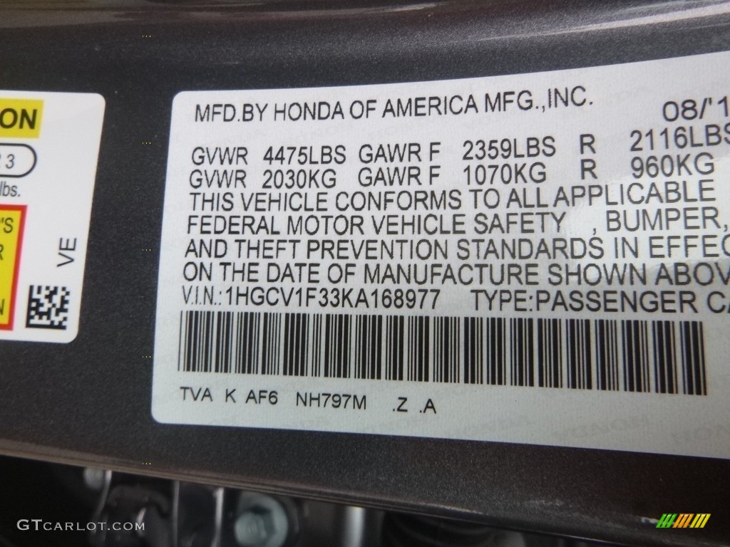 2019 Accord Color Code NH797M for Modern Steel Metallic Photo #135316246