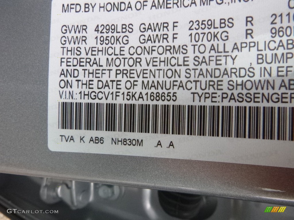 2019 Accord Color Code NH830M for Lunar Silver Metallic Photo #135316459