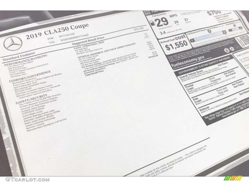 2019 Mercedes-Benz CLA 250 Coupe Window Sticker Photos