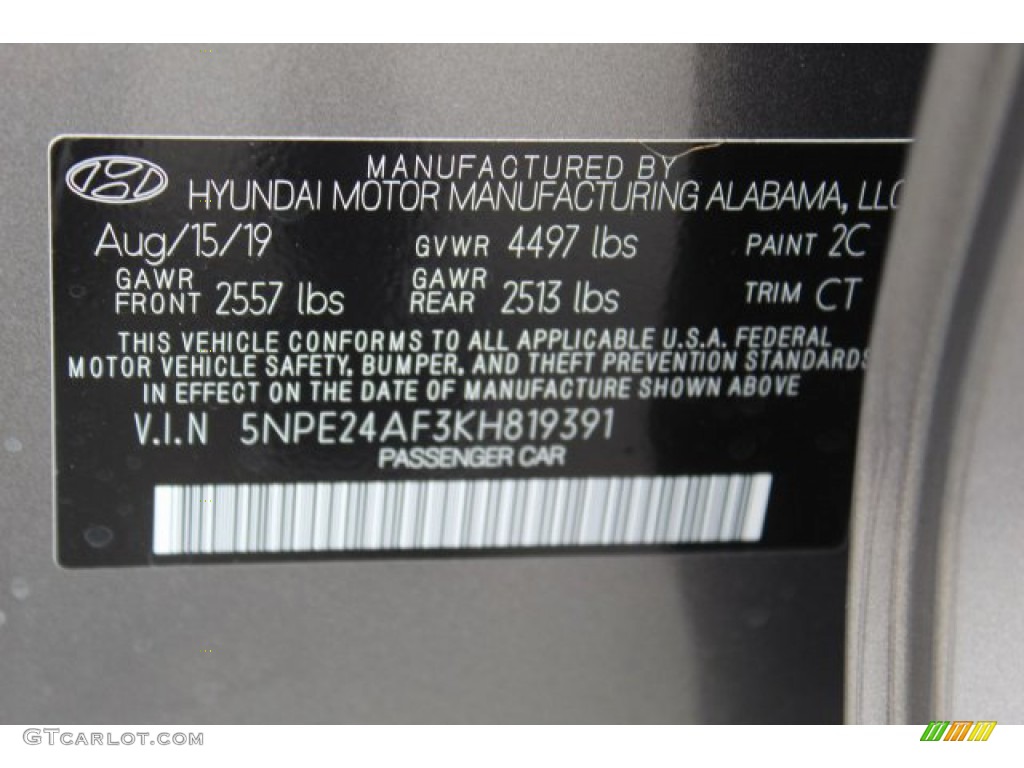 2019 Sonata SE - Machine Gray / Black photo #24