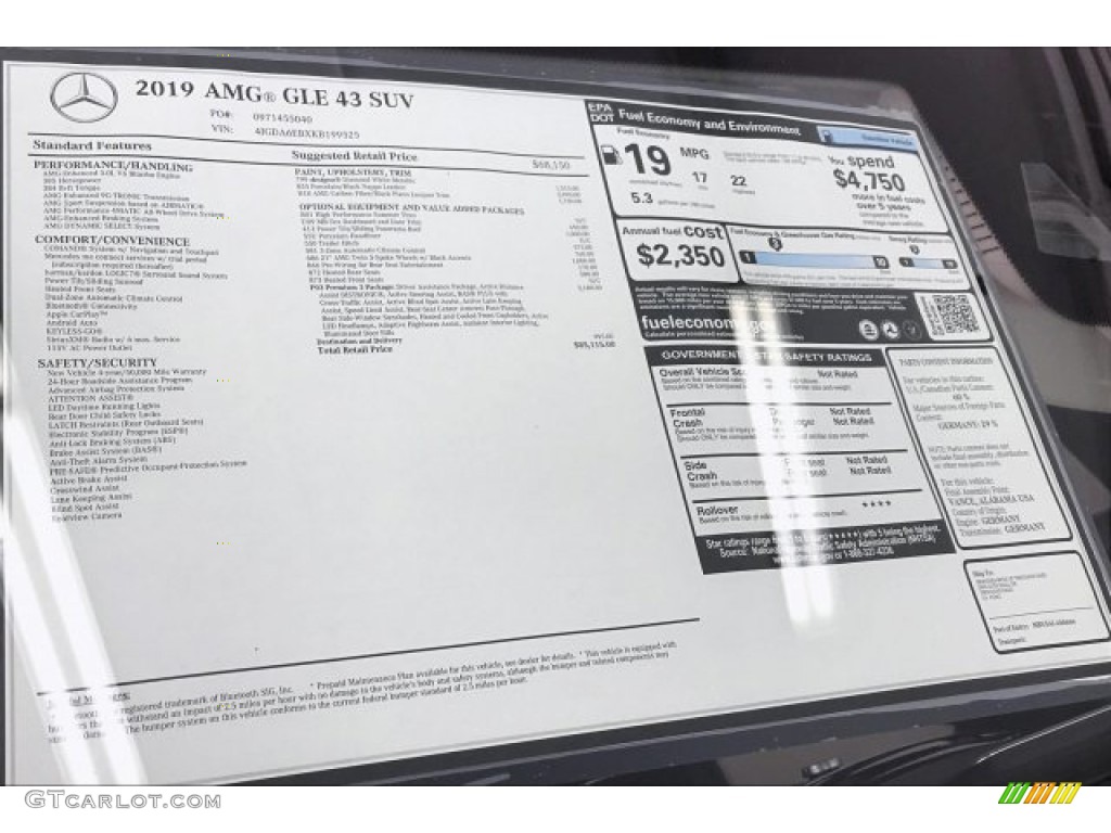 2019 Mercedes-Benz GLE 43 AMG 4Matic Window Sticker Photo #135329968