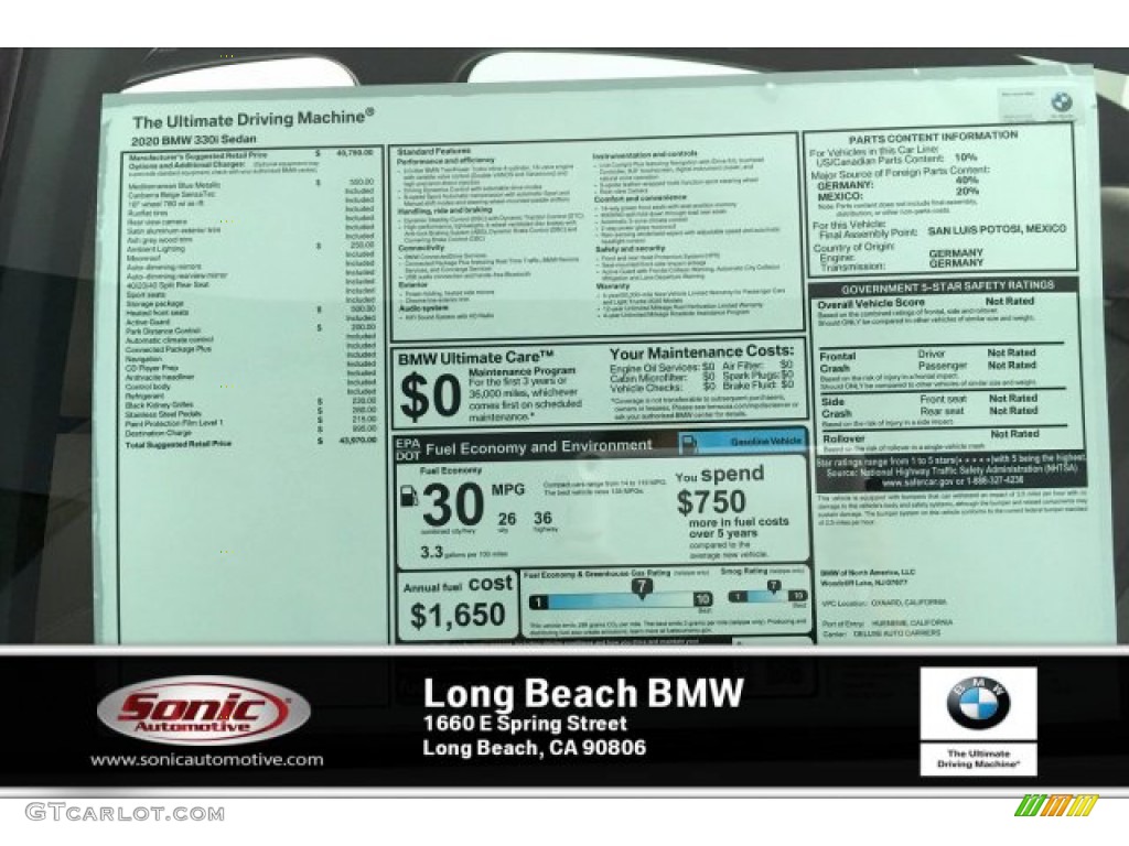 2020 3 Series 330i Sedan - Mediterranean Blue Metallic / Canberra Beige photo #9