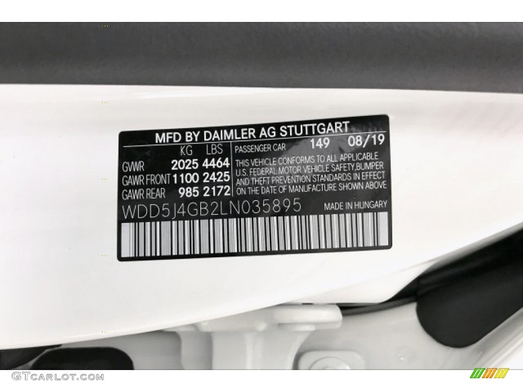 2020 CLA Color Code 149 for Polar White Photo #135346192
